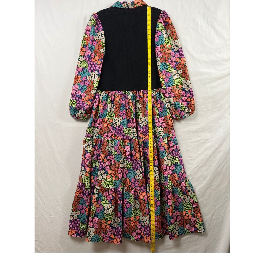 SSYS The Label Maxi Dress Womens Medium Black Floral Tiered Ribbed Mixed Media - Picture 4 of 13